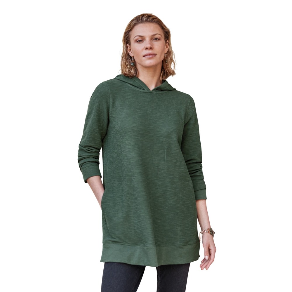 Pure Jill Textured Hoodie Womens 2X Green Organic Cotton Tunic Lagenlook 209312